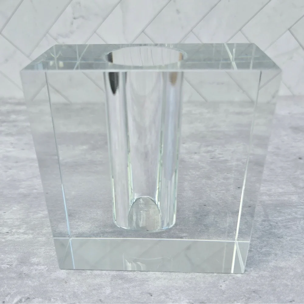 Vintage MCM Lucite Acrylic Block Bud Vase Modernist Geometric Soliflore Decor